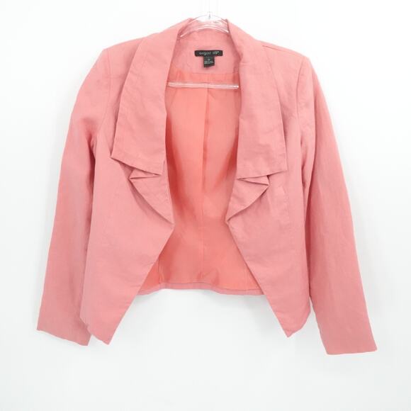 August Silk Jacket Womens‎ S Pink Blazer Linen Open Front Career Professional - Picture 1 of 12